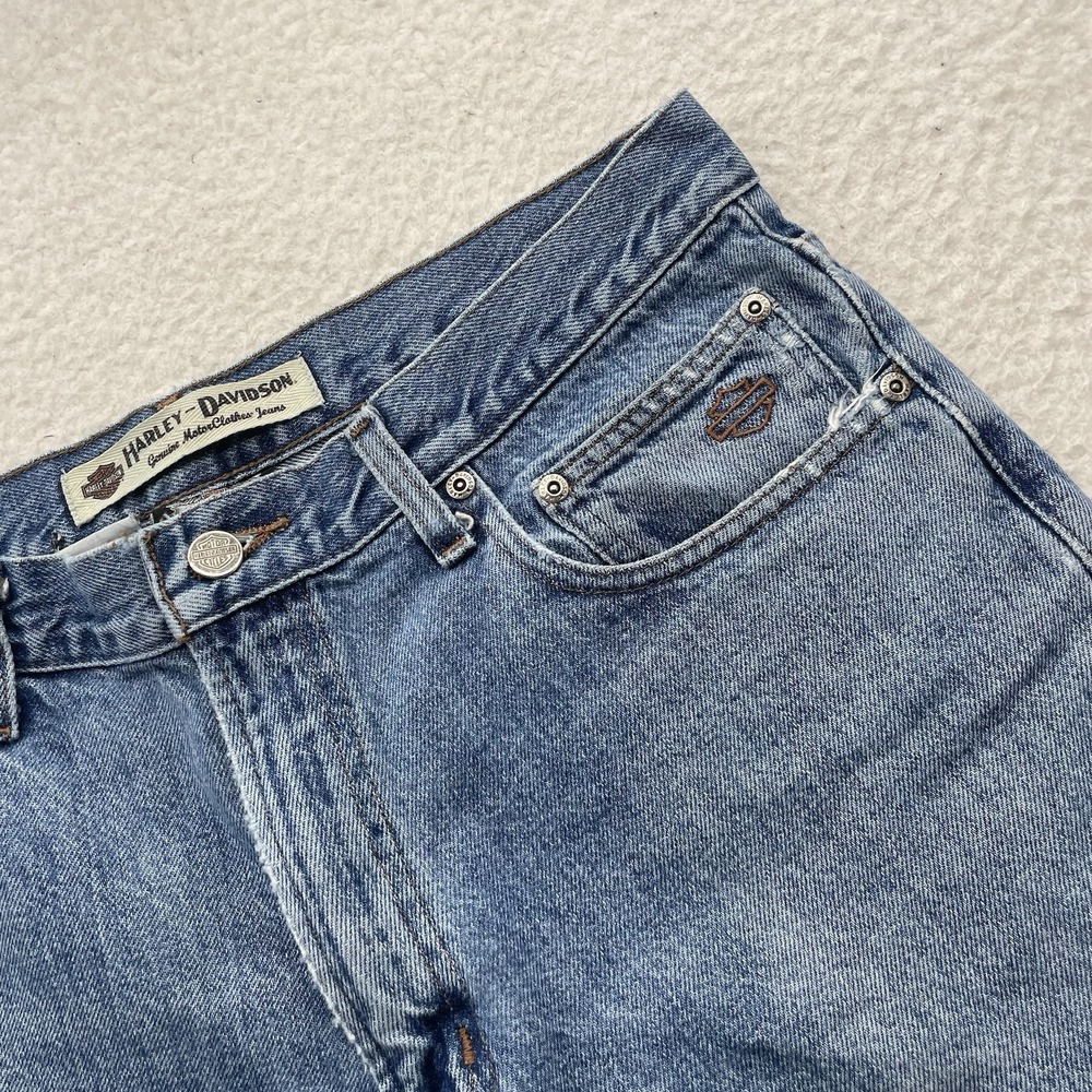 Harley Davidson Jeans Mens 34x25.5 (Tag 34x30) Cropped Wide Leg Light Wash Biker